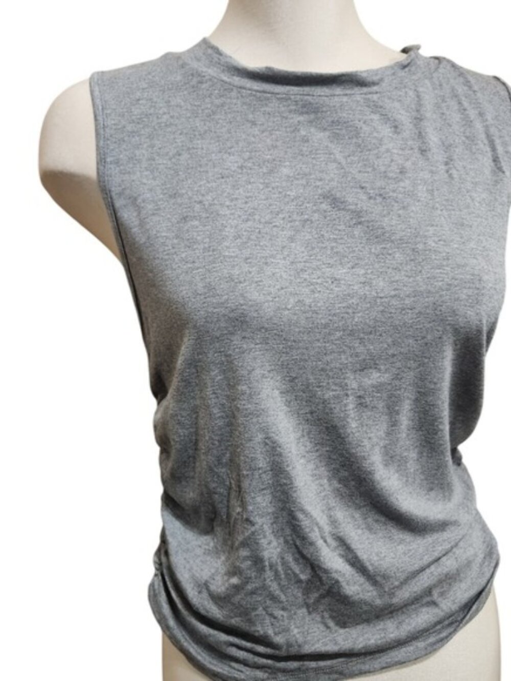 Cider Heather Grey Ruched Side Sleeveless Crop Top Crew Neck Size 1XL NWT